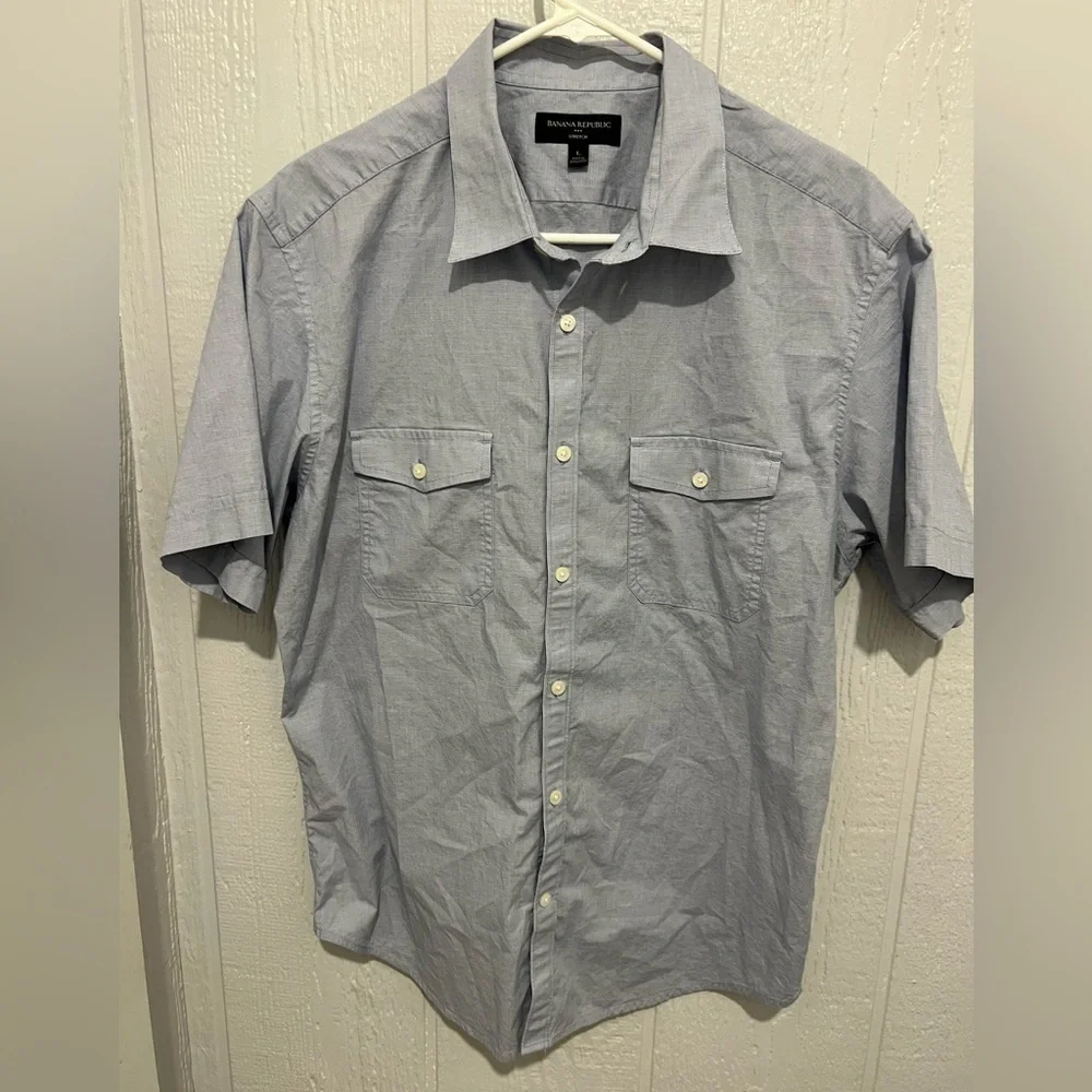 BANANA REPUBLIC stretch size L large blue shirt sleeve button up shirt